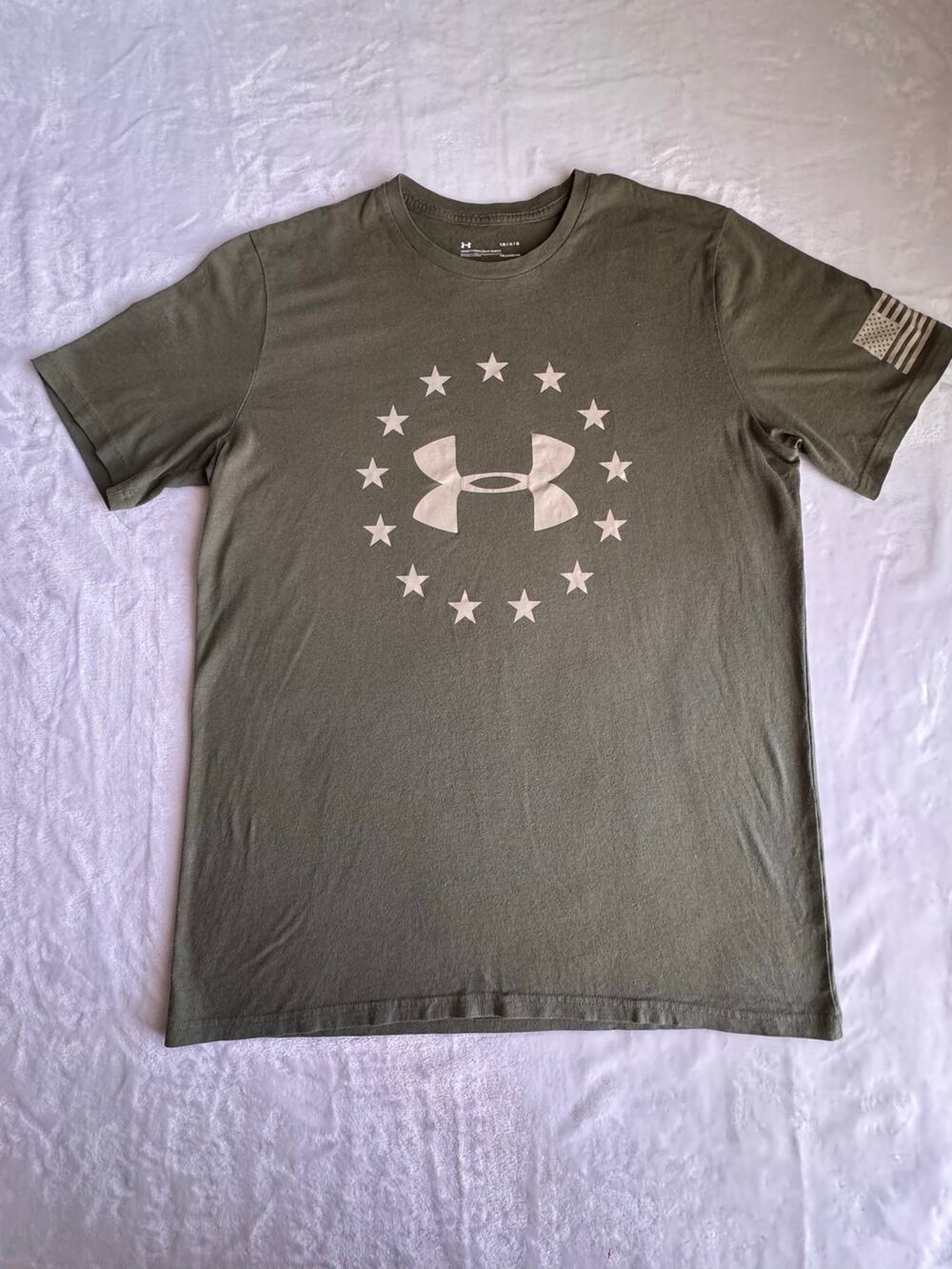 Under Armour UA Freedom T Shirt Mens Large L OD Green Flag Graphic Loose Fit